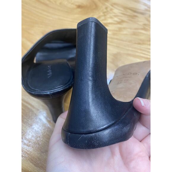 Vince Vero Cuoio Quinn Women 11M Black Leather Slip-On Open Toe Block Heel Mules - Picture 7 of 10